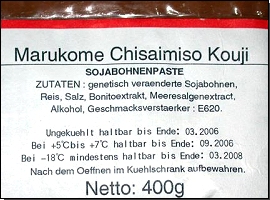 Etikett einer korrekt deklarierten Sojapaste