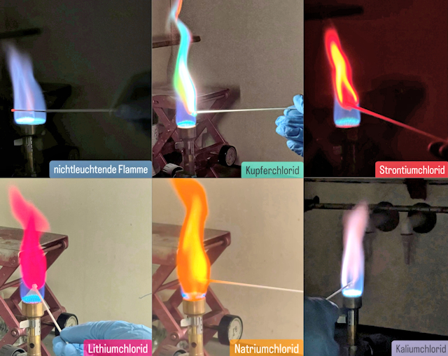 Collage: Flammenf�rbung verschiedener Salze