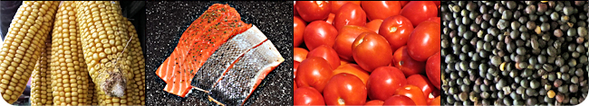 Mais, Lachs, Tomaten, Raps