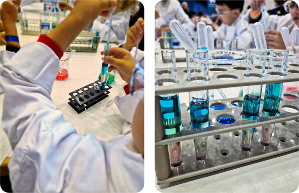 Abbildung 3: Emsiges Treiben an den Labortischen Abbildung 3: Emsiges Treiben an den Labortischen